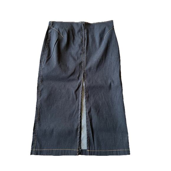 Midi Skirt Small Stretch Denim Split Front & Back Goth Sexy Vamp Cowgirl Black - Picture 6 of 6